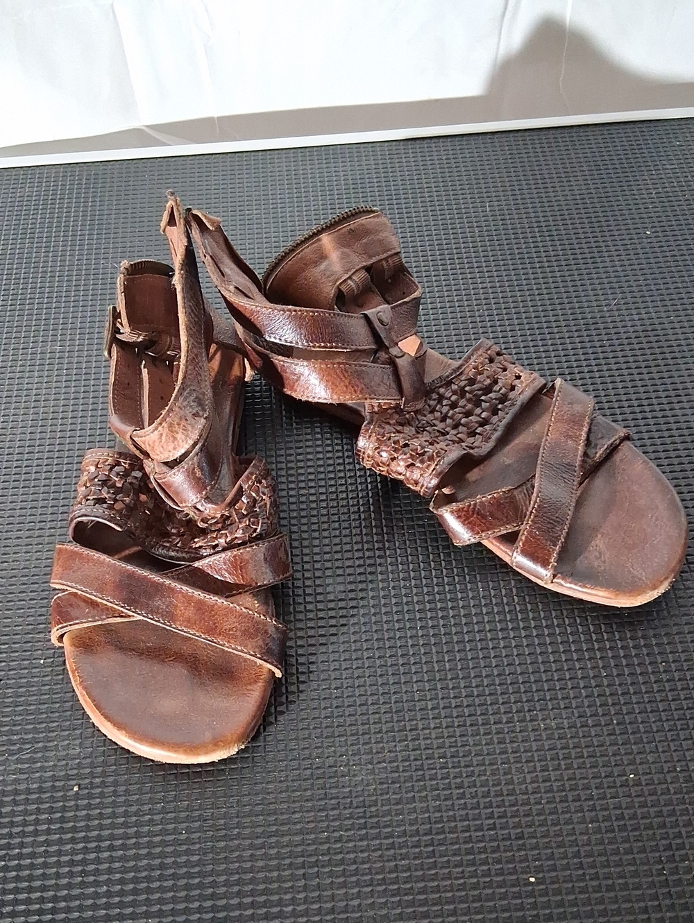 Bed Stu Brown Leather Woven Strappy Sandals